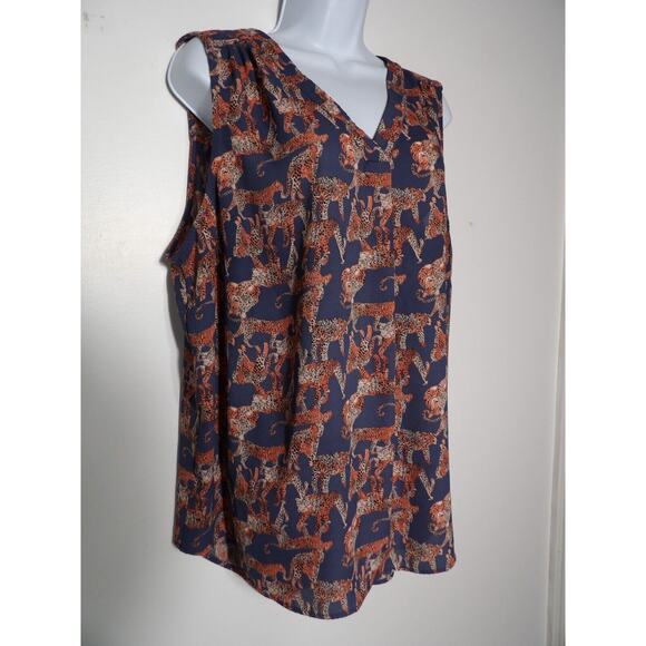 Evri 2X Cheetah Top Blouse Sleeveless Leopard FLowy Career Casual Big Cat - Picture 3 of 11